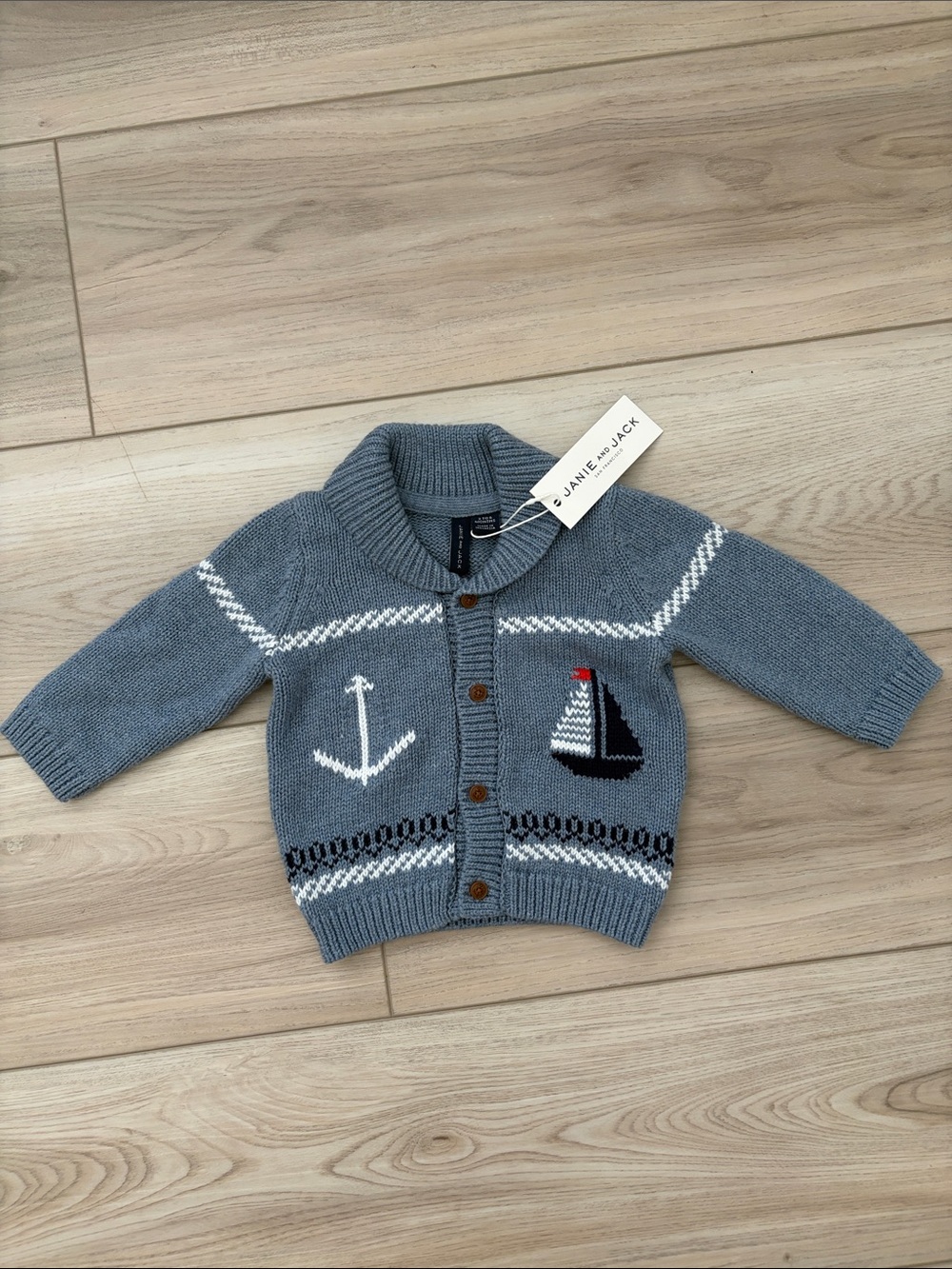 Janie and Jack Blue Blue Knit Nautical Cardigan